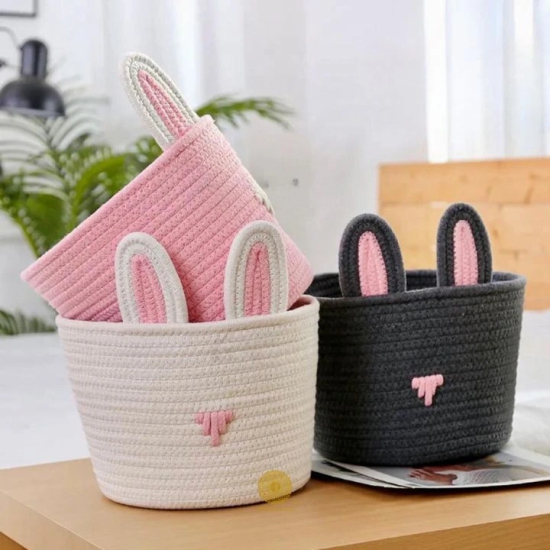 Cute Rabbit Rope Storage Basket-Black