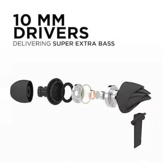 Bassheads 100 | Wired Earphone with 10mm Dynamic Drivers, Stylish Hawk-inspired Design, Super Extra Bass Black