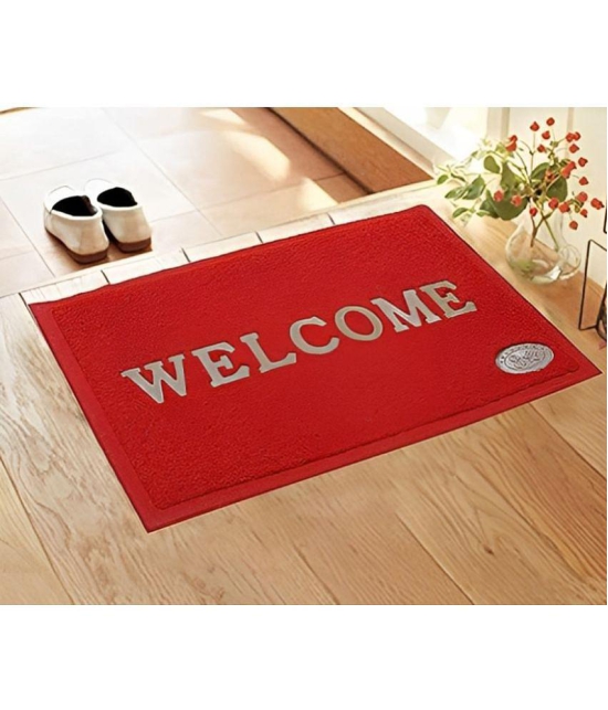 Abhikram - Anti-skid Polyester Door Mat ( 60 X 40 cm ) Single - Red - Red