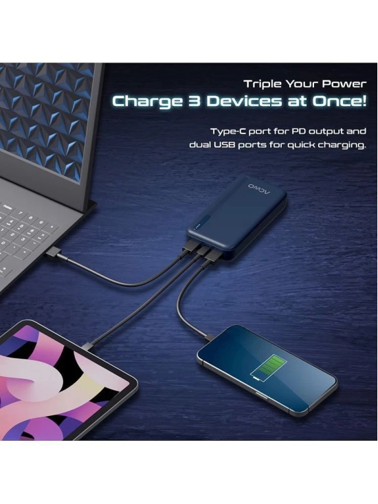 ACwO POwER 721 Quick Charging Powerbank With 20000mAh Battery Capacity, Charge 3 Devices At Once, High Output PD, Compact & Easy To Carry - Black