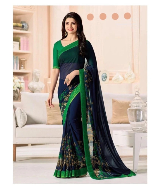 Gazal Fashions - Navy Blue Chiffon Saree With Blouse Piece (Pack of 1)