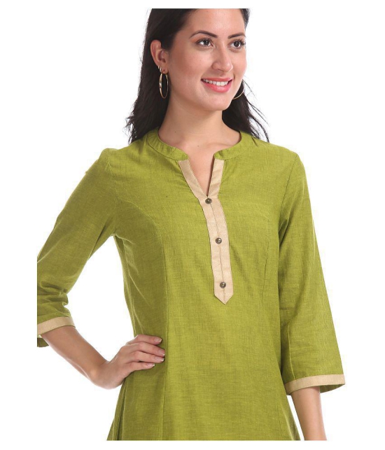 Karigari Green Cotton Princess cut Kurti - S