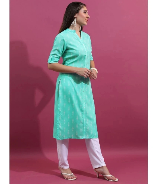 Ketch Polyester Printed Straight Womens Kurti - Turquoise ( Pack of 1 ) - None