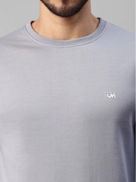 UrbanMark Men Regular Fit Solid Full Sleeves Round Neck Fleece Sweatshirt-Light Grey - None