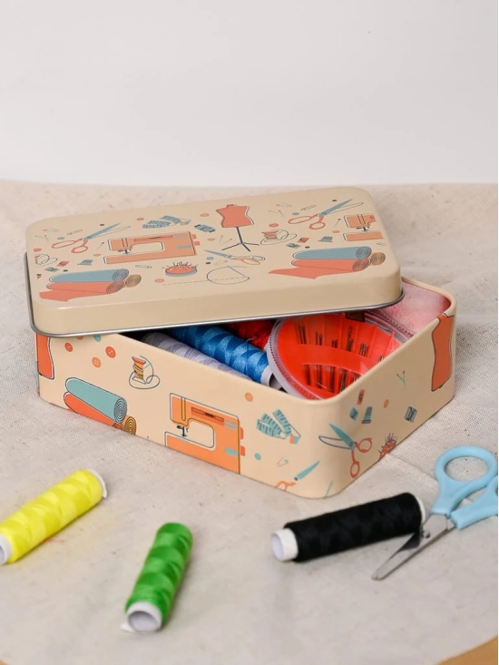 Market99 Sewing Set - Beige Tin Rectangular Glossy Finish