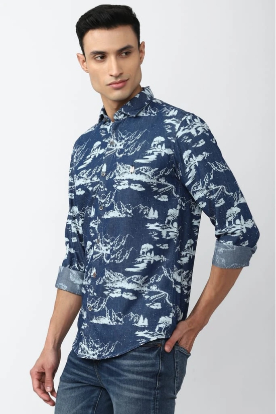 Men Blue Slim Fit Print Full Sleeves Casual Shirt