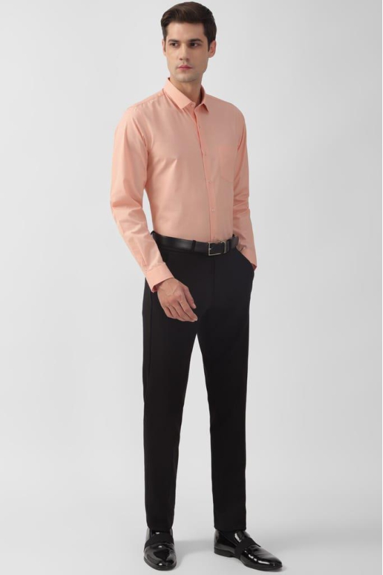 Men Peach Slim Fit Formal Full Sleeves Formal Shirt