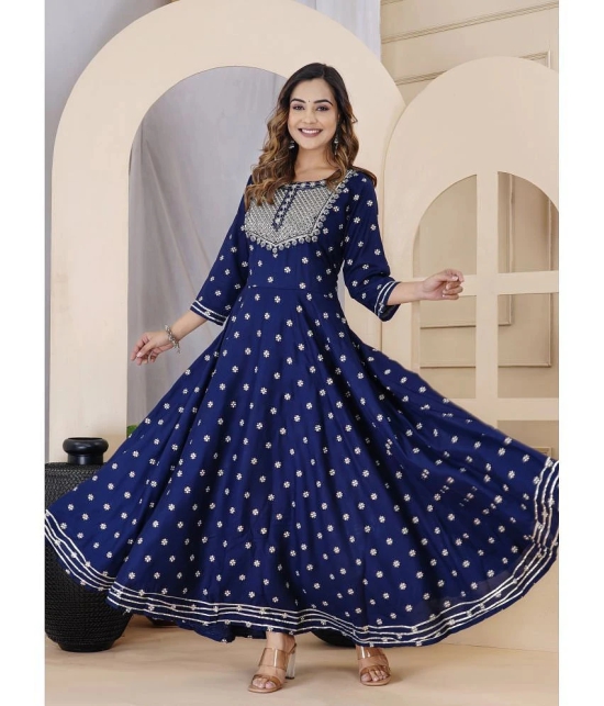 Lee Moda Rayon Embroidered Anarkali Womens Kurti - Blue ( Pack of 1 ) - None