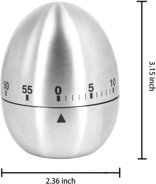 KIT & CO Egg Shape Timer Wind up Timer Kitchen Timer Cooking Timer Reminder Timer Mechanical Reminder Cute Timer Mechanical Rotating Alarm with 60 Minutes for Cooking Silver