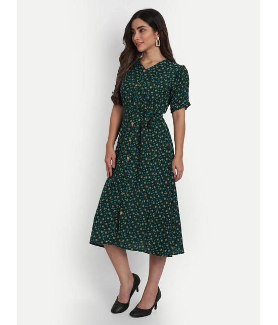 gufrina Cotton Blend Printed Midi Womens Fit & Flare Dress - Green ( Pack of 1 ) - None