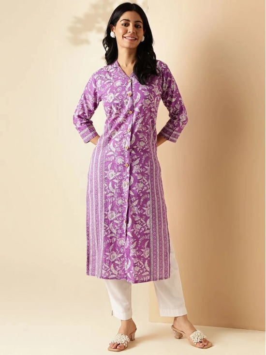 Vbuyz Cotton Printed Front Slit Womens Kurti - Lavender ( Pack of 1 ) - None