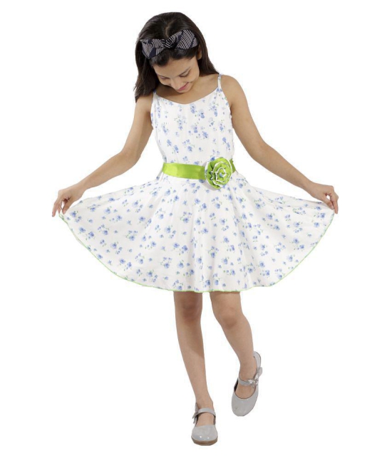 Kids Cave dress for girls fit and flare belted with flower fabric rayon floral print (Color_White, Size_3 Years to 12 Years) - None