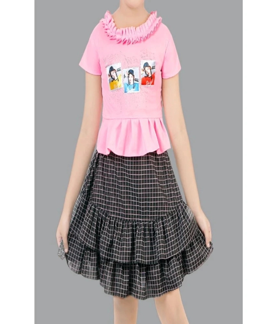 Coxxup Pink Crepe Girls Top With Skirt ( Pack of 1 ) - None