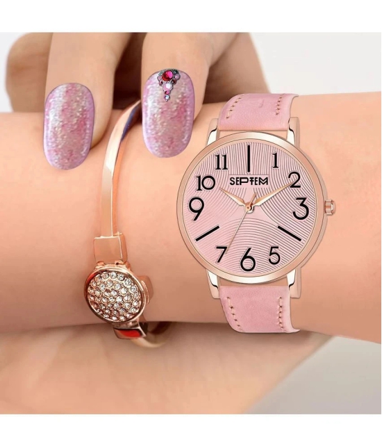 Septem Pink Leather Analog Womens Watch