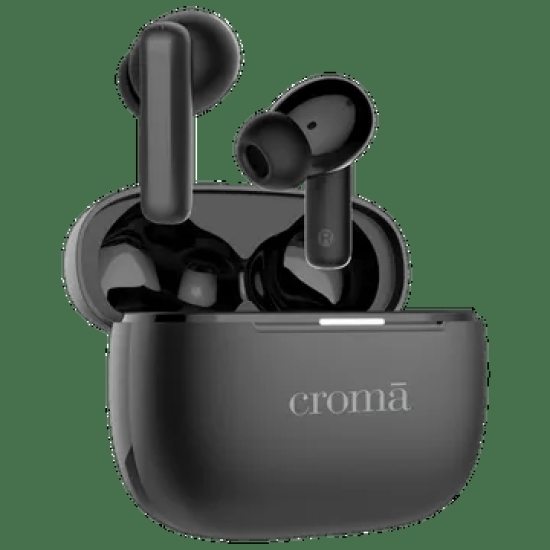 Croma TWS Earbuds with Active Noise Cancellation (Water Resistant, Fast Charging, Black)