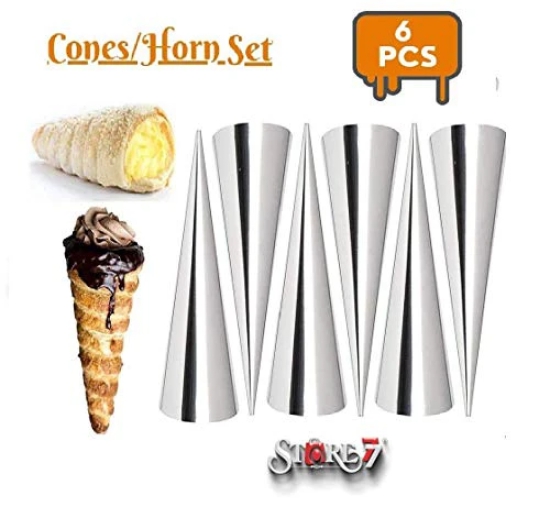 Magnusdeal 6Pcs DIY Non-Stick Stainless Steel Baking Cones Set. Spiral Horn Pastry Cream Roll Tubes/Cake Cone Mold/Cannoli Forms/Croissant Shell Metal Ice Cream Roll/Funnel Shape/Kitchen/Party