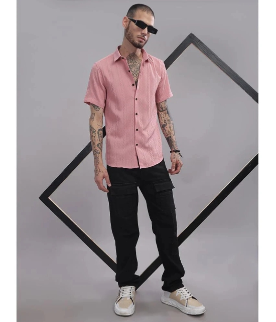 Paul Street Polyester Slim Fit Self Design Half Sleeves Mens Casual Shirt - Pink ( Pack of 1 ) - None