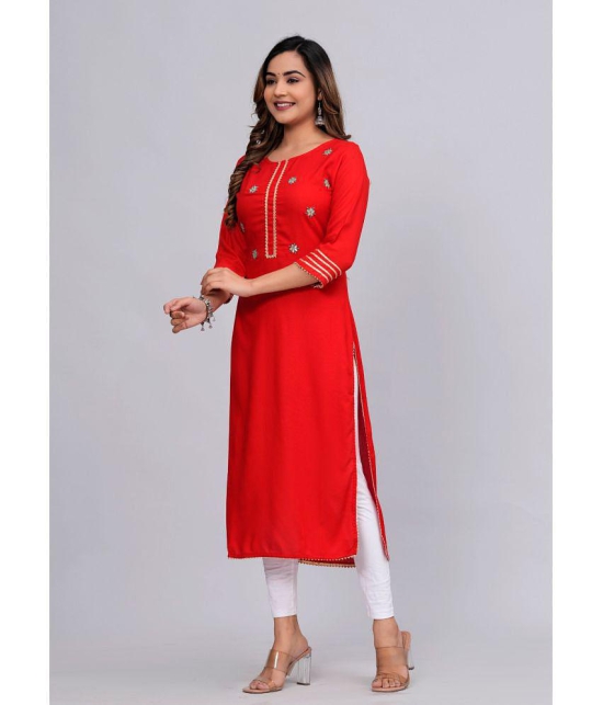 MAUKA Rayon Embroidered Straight Womens Kurti - Red ( Pack of 1 ) - None