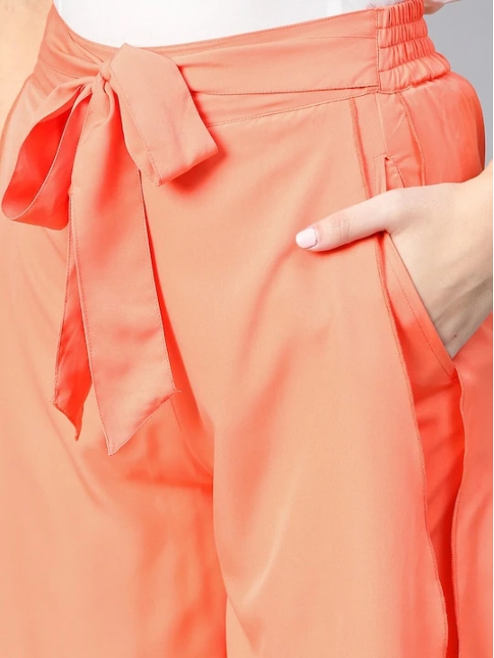 Women Off White & Peach-Coloured Ruffled Top with Layered Trousers