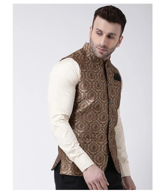 Hangup Brown Polyester Blend Nehru Jacket - None