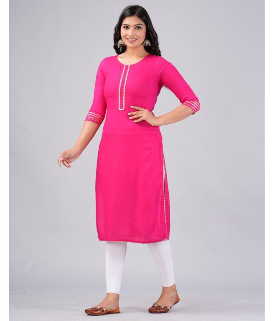 MAUKA Rayon Solid Straight Womens Kurti - Pink ( Pack of 1 ) - None