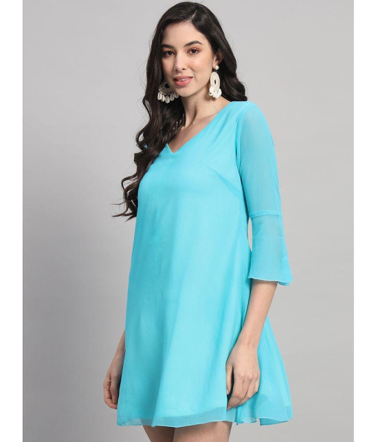 Curvydrobe Georgette Solid Mini Womens A-line Dress - Turquoise ( Pack of 1 ) - None