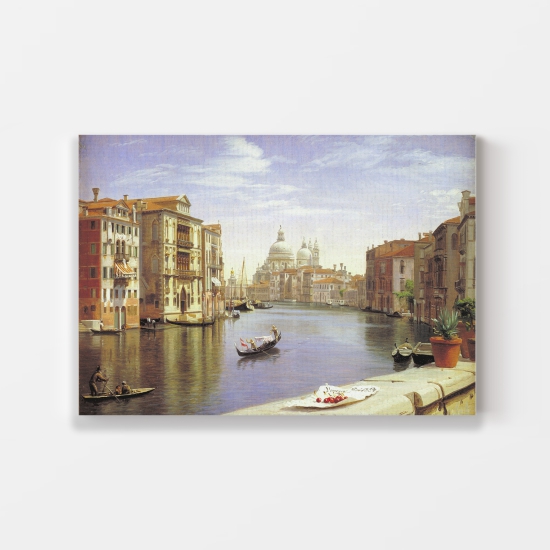 View of the Grand Canal, Venice.In the Background S. Maria della Salute by P. C. Skovgaard Landscape Art-A4 / Museum Canvas Print / Black Frame