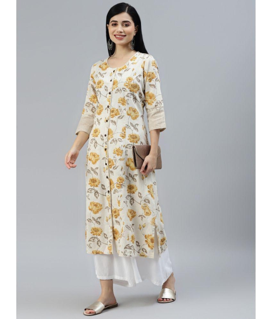 Divena - Off White Cotton Flex Womens Straight Kurti ( Pack of 1 ) - None