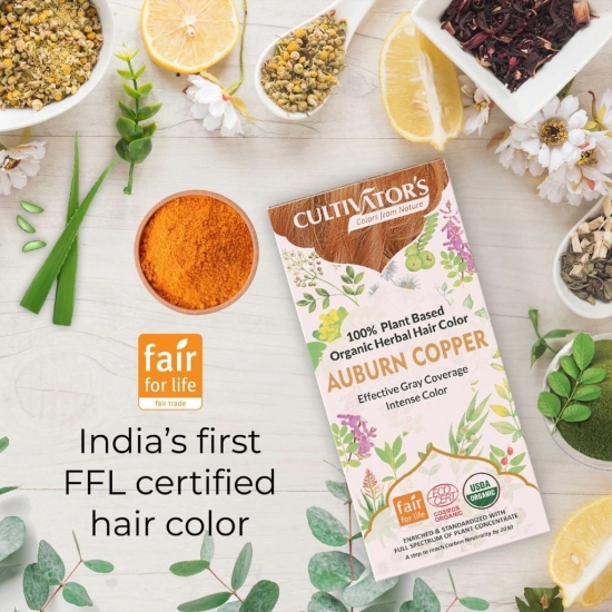 Cultivators Organic Hair Colour - Herbal Hair colour for Women and Men - Ammonia Free Hair Colour Powder - Natural Hair Colour Without Chemical, (Auburn Copper) - 100g