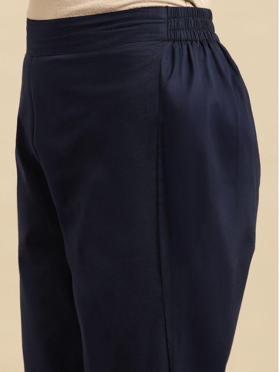 Rangita Women 100% Cotton Navy Blue Solid Calf Length Straight Pant - None