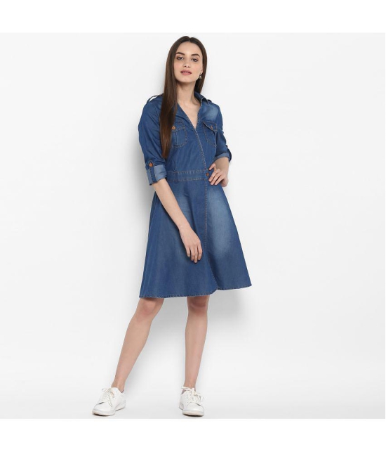 StyleStone Denim Blue Fit And Flare Dress - Single - None