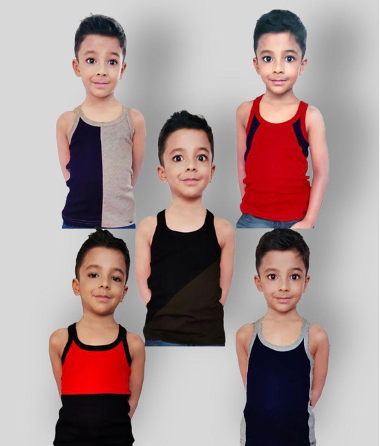 HAP Multicolor Cotton Gym Vest For Boys & Girls / Interlock Vest / Designer Rib Vest / PACK OF 5 - None