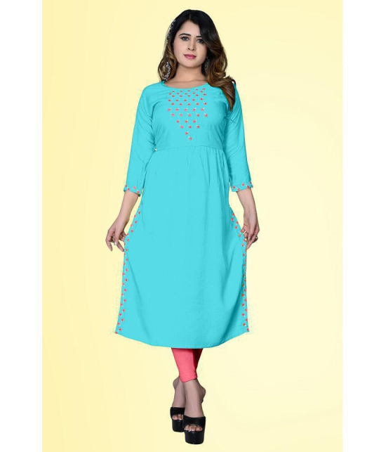 haya fashion - Light Blue Rayon Women's A-line Kurti ( Pack of 1 ) - None