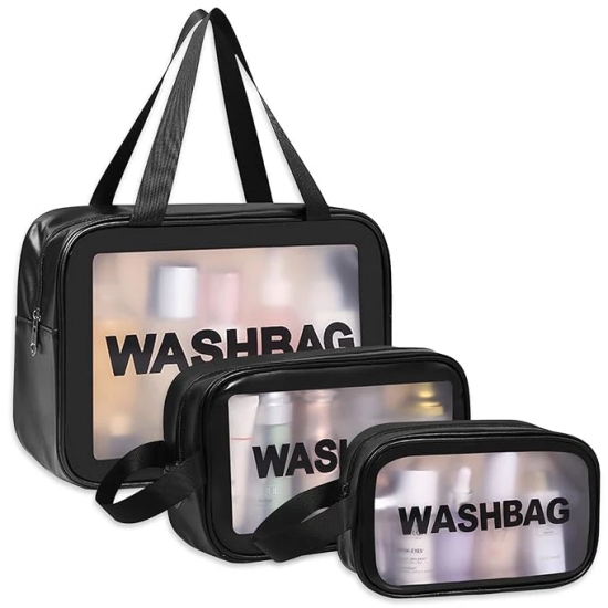 Travel Makeup Pouch Set Toiletries Bag Cosmetic Organizer Bag for Women and Girls Toiletry Storage Kit Set of 3 - Black