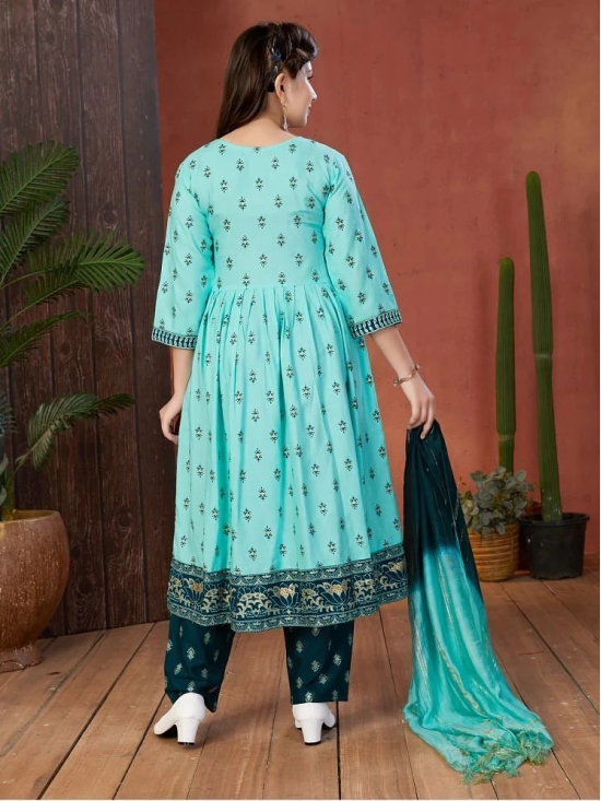 Aarika Sea Green Rayon Girls Anarkali Suit Set ( Pack of 1 ) - None