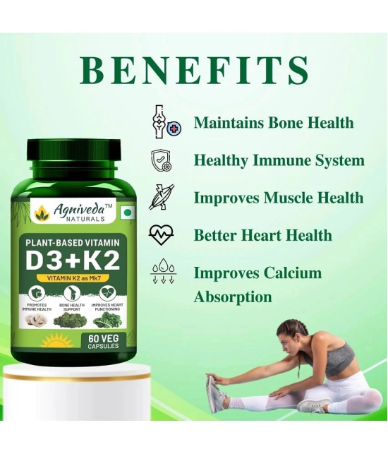 Agniveda Naturals Plant- Based Vitamin D3 600 Iu + K2 As Mk7 Supplement - 60 Veg Capsules