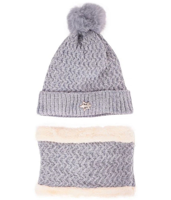 PENYAN Girls Gray Woollen Caps For Winter ( Pack of 1 ) - Gray