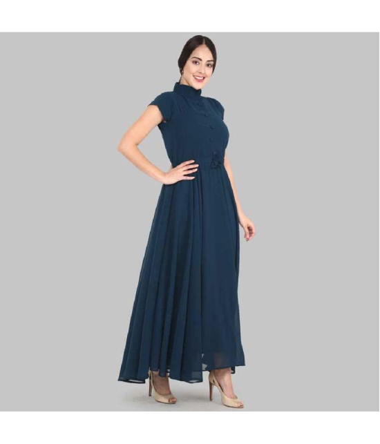 JASH CREATION - Blue Georgette Women's Fit & Flare Dress ( Pack of 1 ) - None