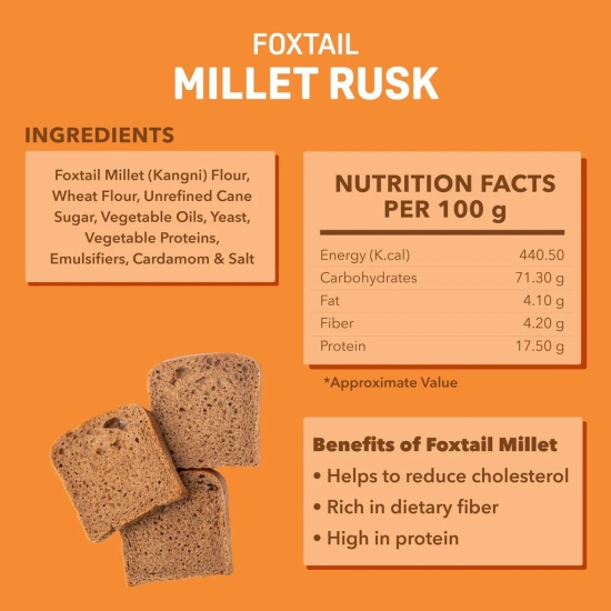 Natible Millet Rusk, Healthy Diet Toast | No Maida and Sugar | No Preservatives, Millet Toast Rusk Biscuit, 220 Gm