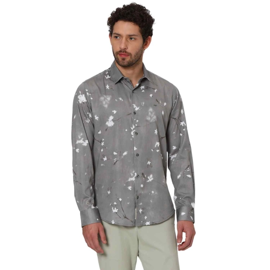 Grey Digital Print Slim Fit Casual Shirt