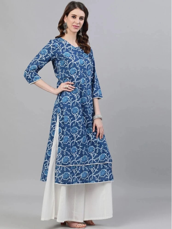 Antaran Cotton Printed Straight Womens Kurti - Blue ( Pack of 1 ) - None