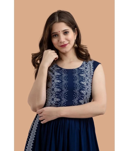 Glomee Rayon Printed Straight Womens Kurti - Blue ( Pack of 1 ) - None