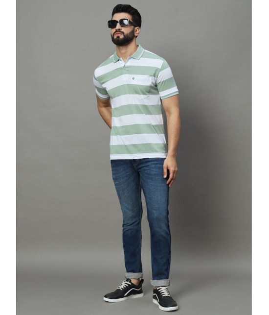 UNIBERRY Cotton Blend Regular Fit Striped Half Sleeves Mens Polo T Shirt - Mint Green ( Pack of 1 ) - None