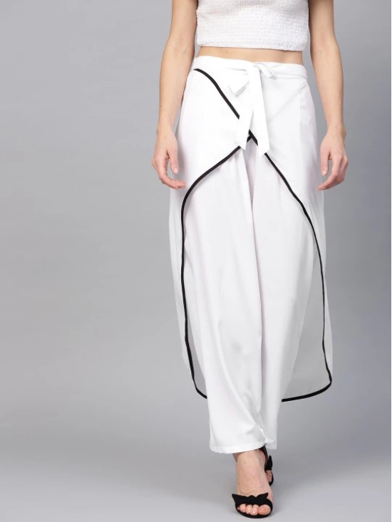 Women White Solid Layered Parallel Trousers