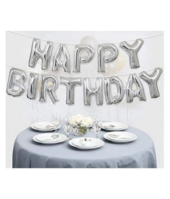 Happy Birthday Letter Foil Balloon Set of (Silver) + Pack of 30 Metallic Balloons (Gold and Silver) with Multipurpose Ribbon 1pc