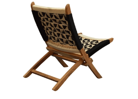 Orchid Homez Hand Woven Lounge Chair Folding Solid Wood Outdoor Chair (Natural) (Black-White)