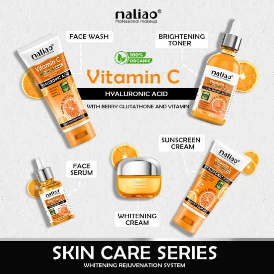 Maliao Makeup 5 Piece Organic Vitamin C Skin Care Set ( Sunscreen + Serum + Face Wash + Whitening Cream + Toner ) 330g