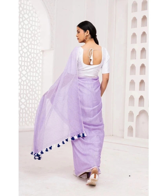 Apnisha Cotton Striped Saree With Blouse Piece - Lavender ( Pack of 1 ) - Lavender