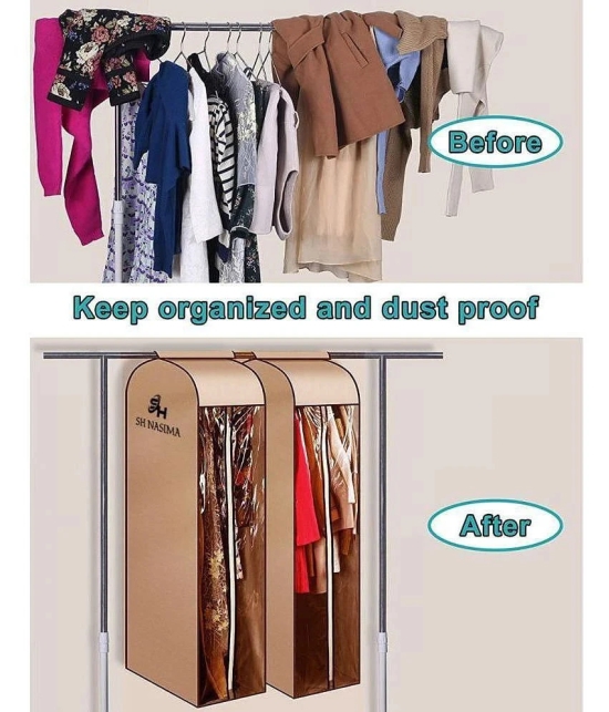 Sh Nasima Hanging Garment Bags for Storage Well Sealed Clothes Dust Cover with Large Window and 2 Zippers Opening for Suit Coat Closet Rack Beige (Rack not Included) 2 Packs