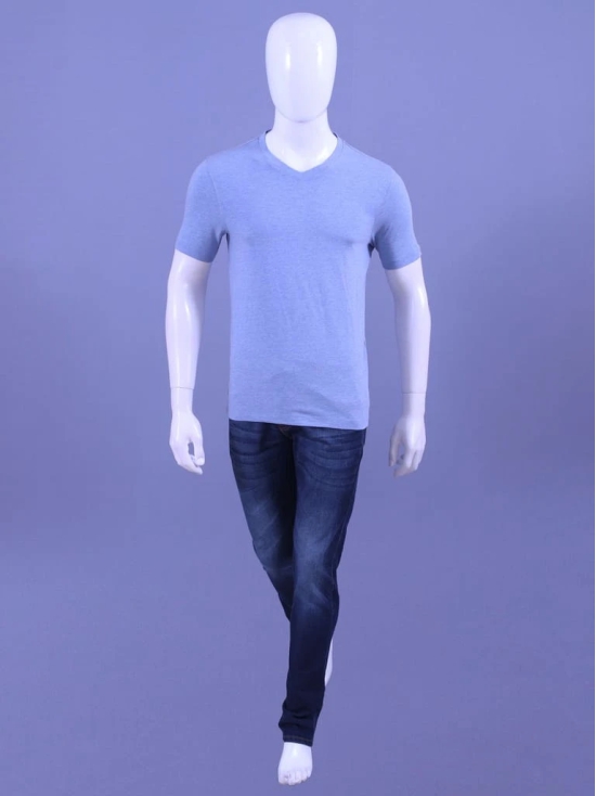 Men's Blue Melange V-Neck T-Shirt